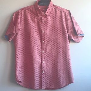 Short Sleeve Button Down | M | Pink with Tiny Palm Tree Print